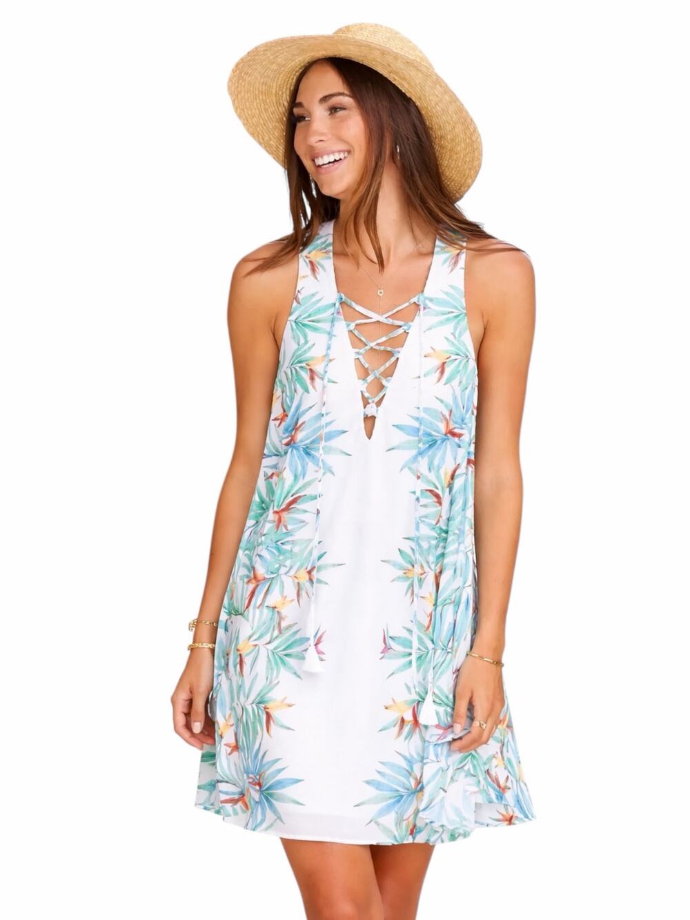 Show Me Your Mumu Daryn Palm Party Lace Up Mini Dress Size S